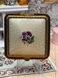 Rare Vintage Rex Fifth Avenue Mesh Powder Compact – Guilloché Pansy Floral Design – Made in USA