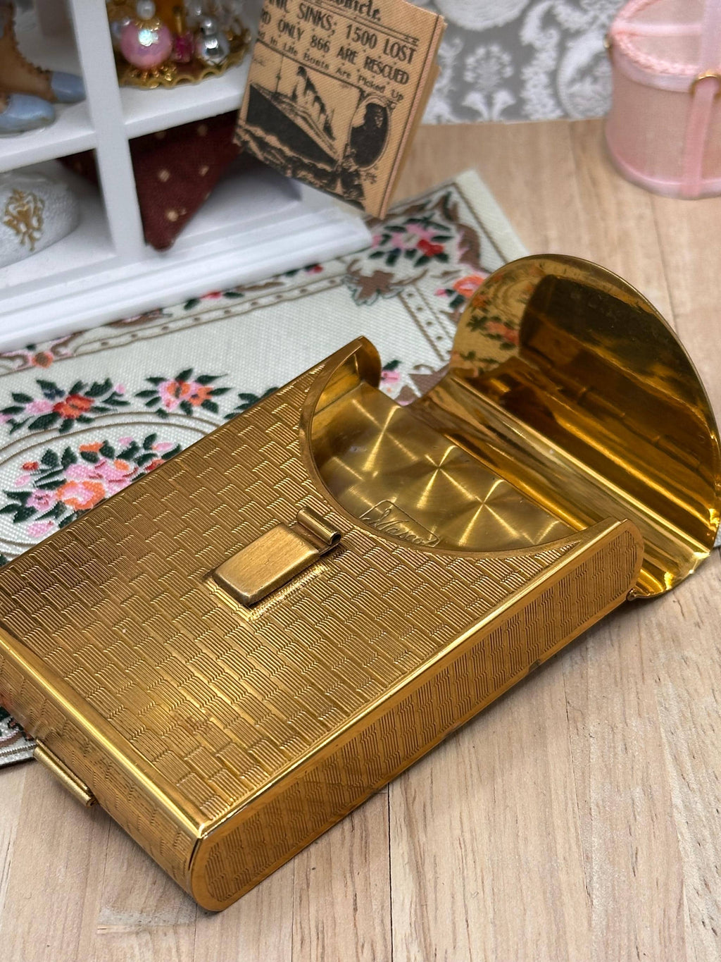 Vintage Mascot A.S.B. Combination Powder Compact Cigarette Case 1950s – Complete Unused Accessories