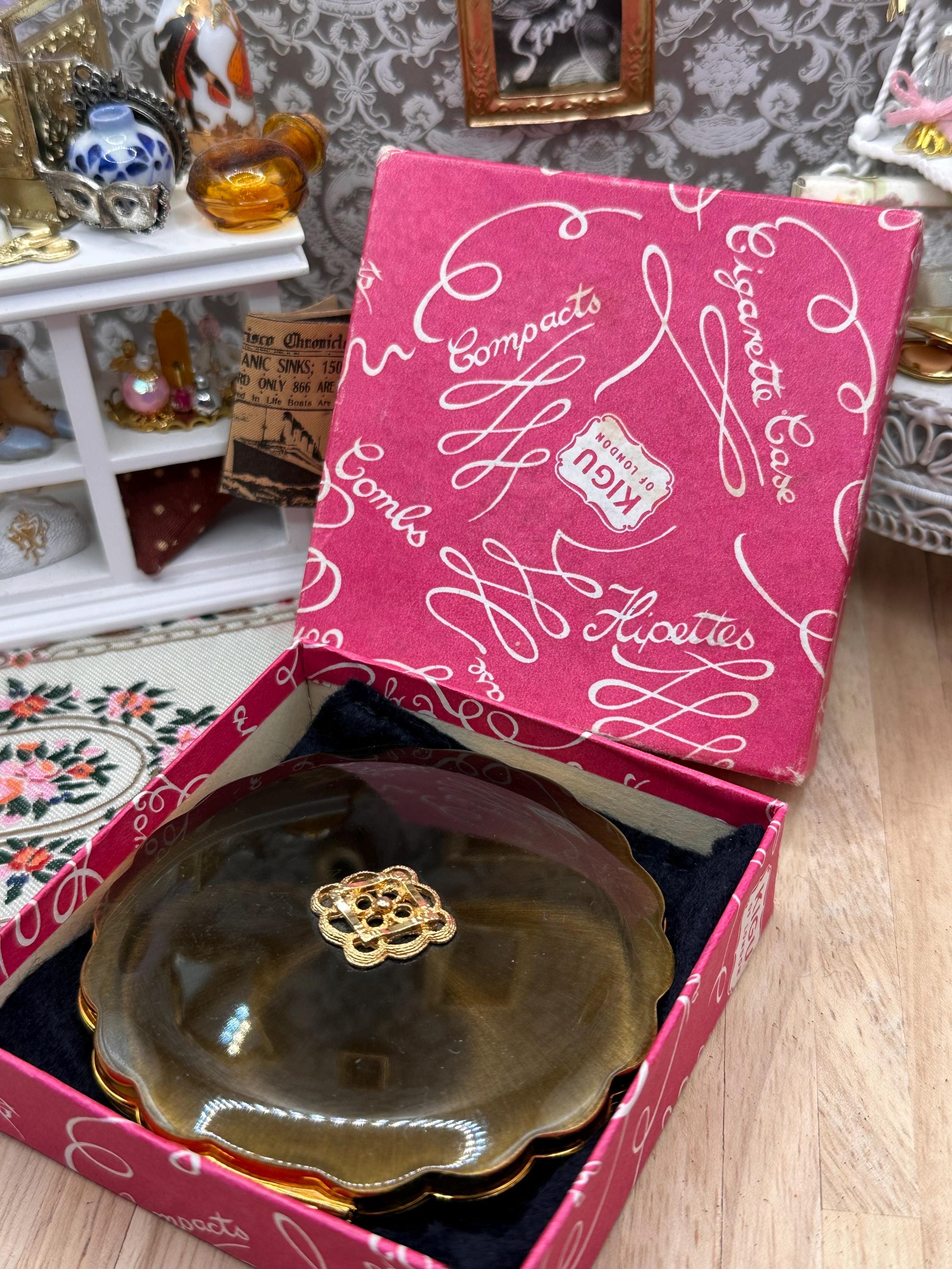 Vintage Kigu Convertible Powder Compact – Boxed Unused – Bronze Enamel – Complete Set