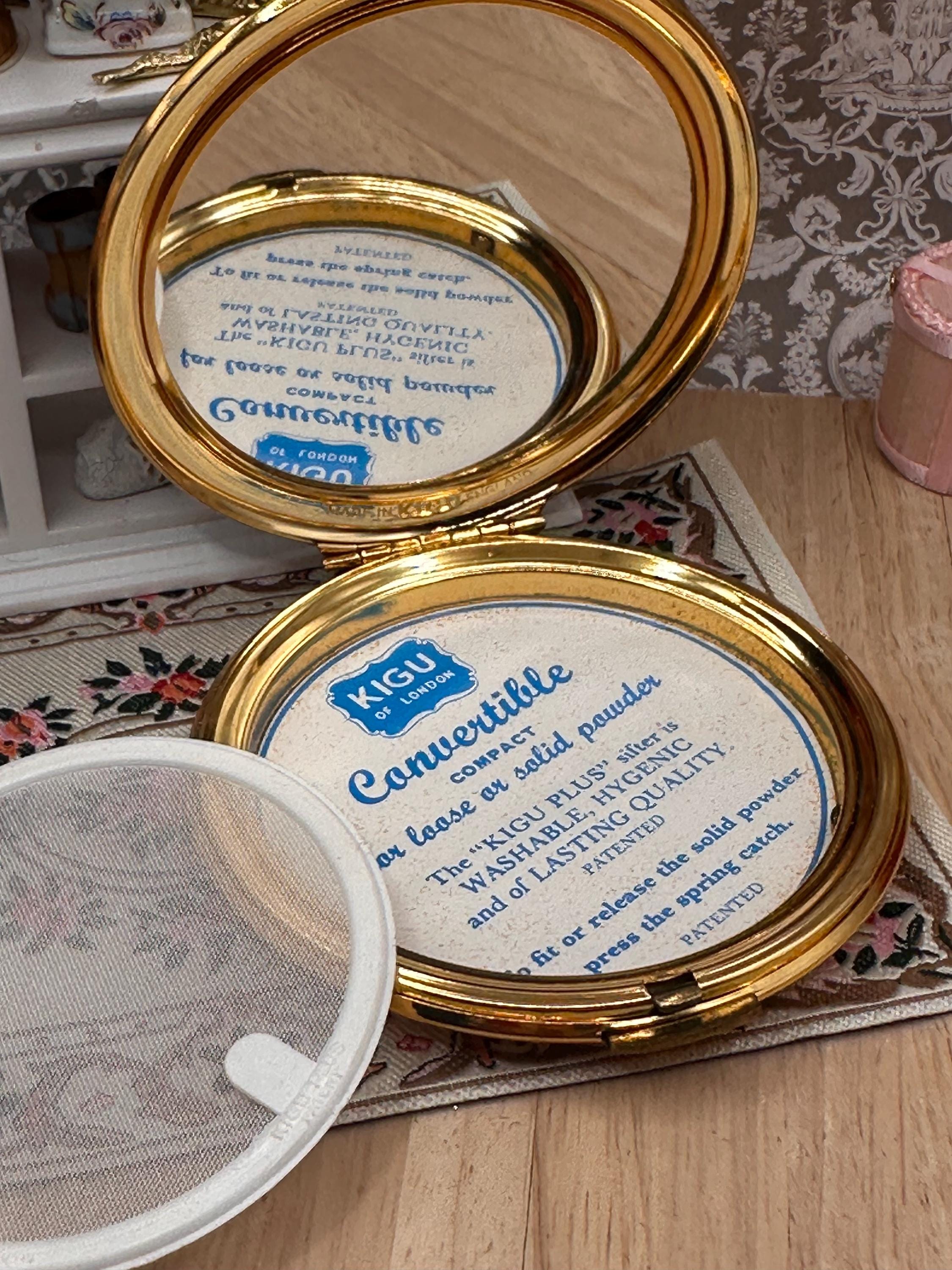Vintage Kigu Convertible Powder Compact Cobalt Blue Enamel Applied Butterfly Boxed Unused 1960s