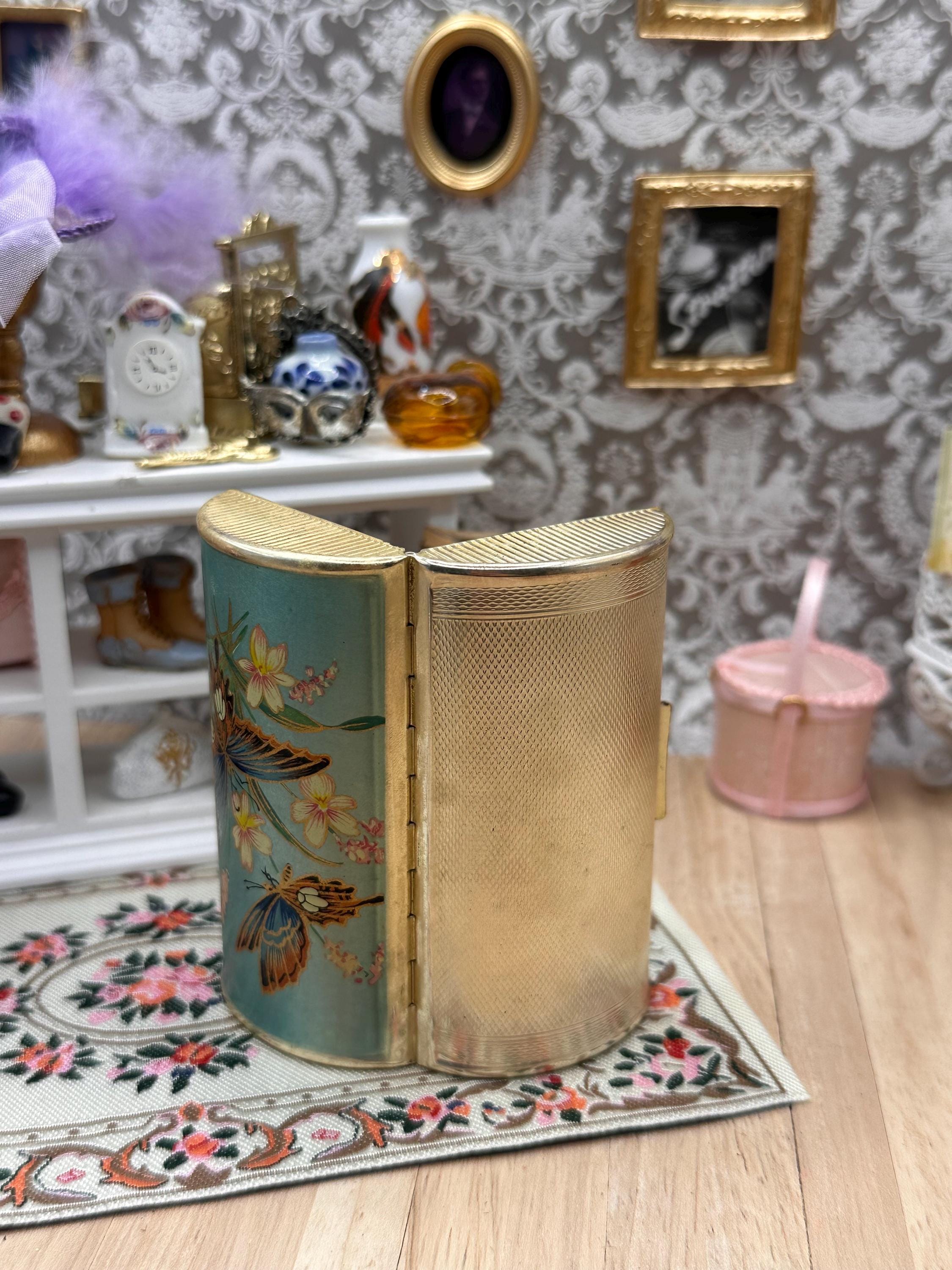 Vintage 1950s Kigu Barrel Cigarette Case – Coloured Butterfly & Floral Enamel – Boxed with Original Pouch