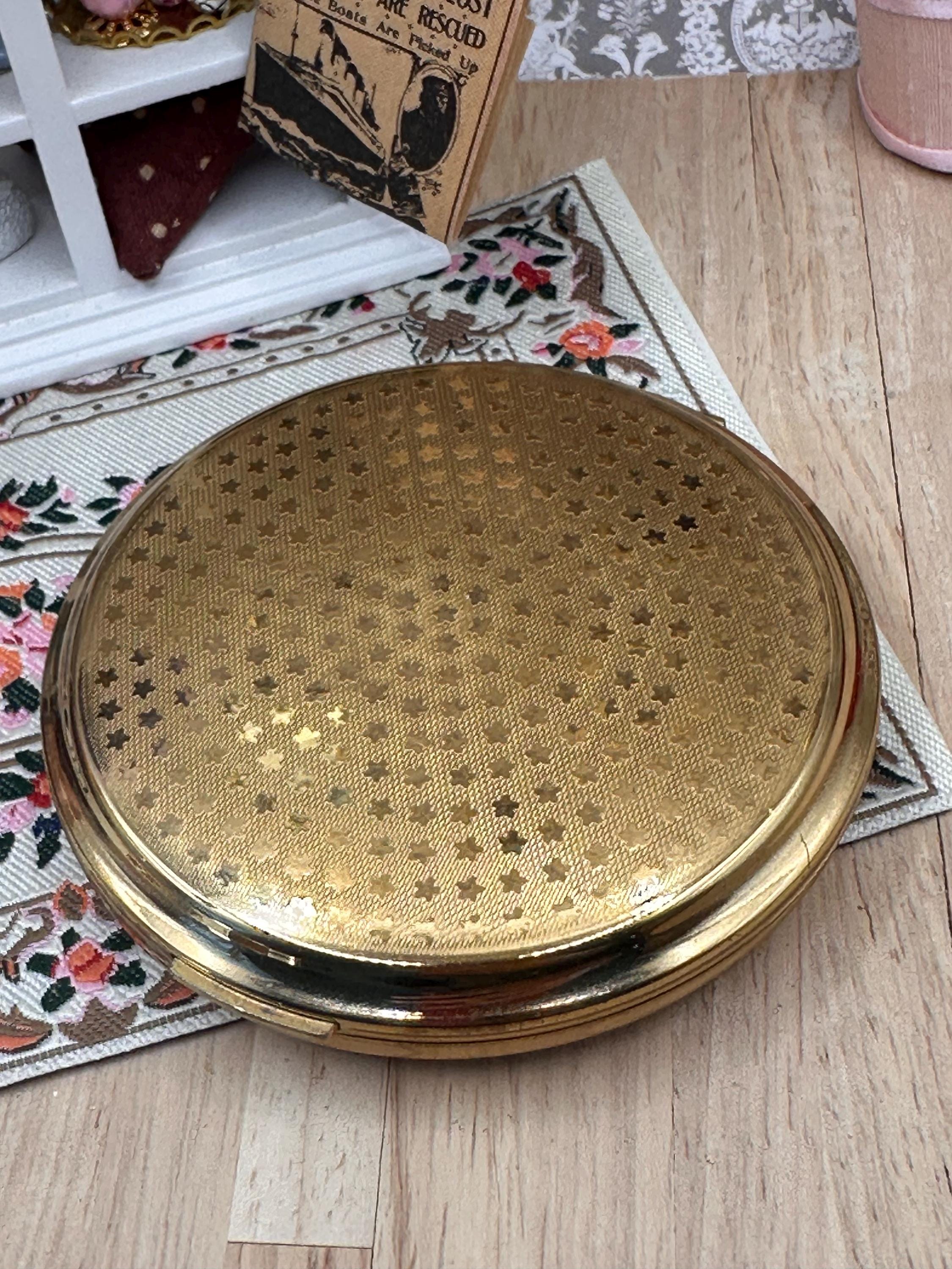 Vintage 1950s Stratton Convertible Powder Compact – Cobalt Blue Swans & Reeds – 8cm