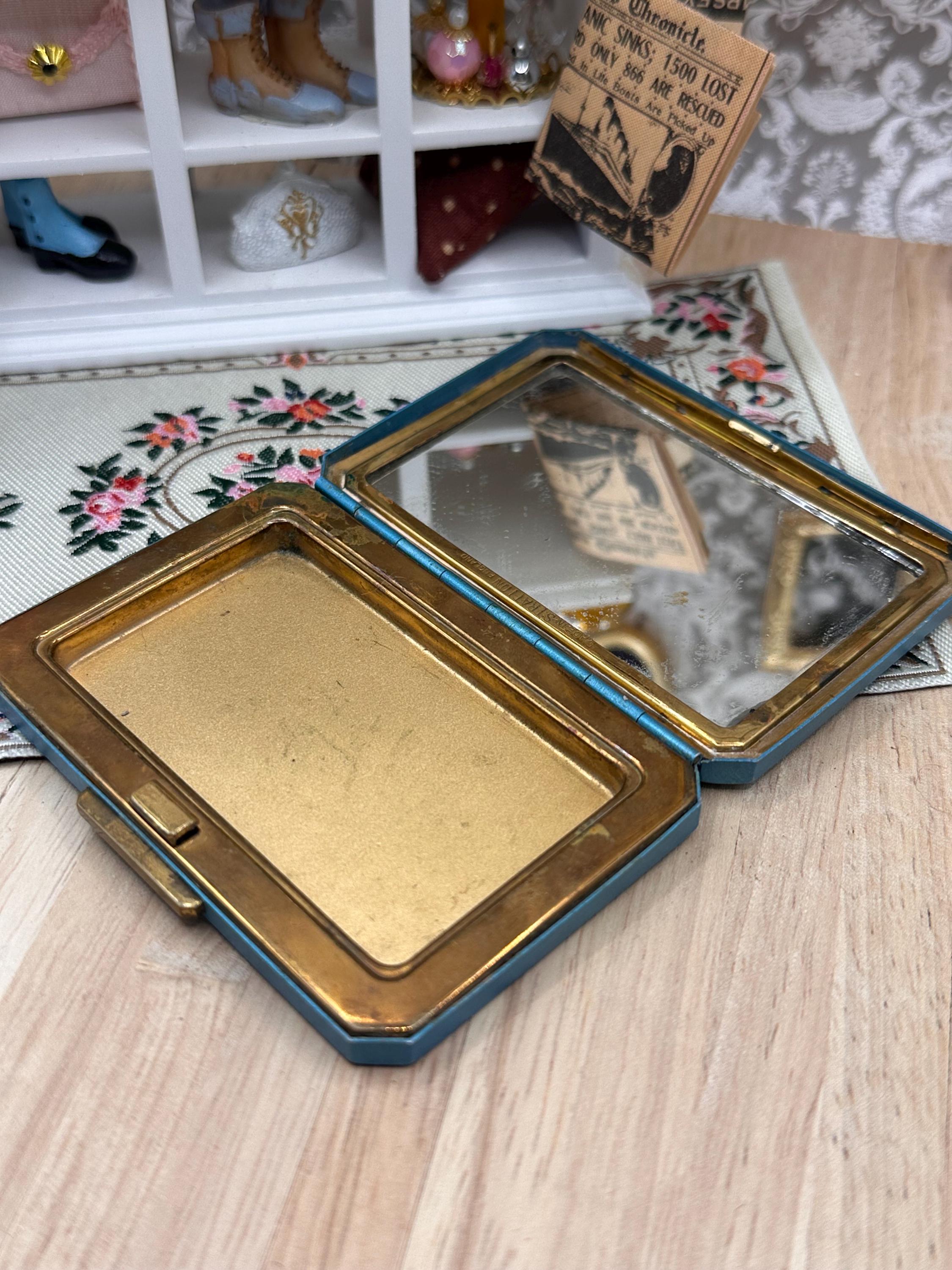 Rare Vintage Stratton Blue Anodised Aluminium Dog Head Powder Compact 8cm Made in England