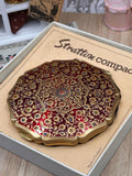 Vintage Stratton Queen Convertible Powder Compact Red Jewel Pattern Boxed 8.5cm Unused with Pouch & Puff