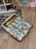 Vintage Stratton Lipstick Empress Mother of Pearl Compact – Compact-in-Hand Vanity Set – Original Lipstick, Puff & Sifter – 8.5 x 7cm
