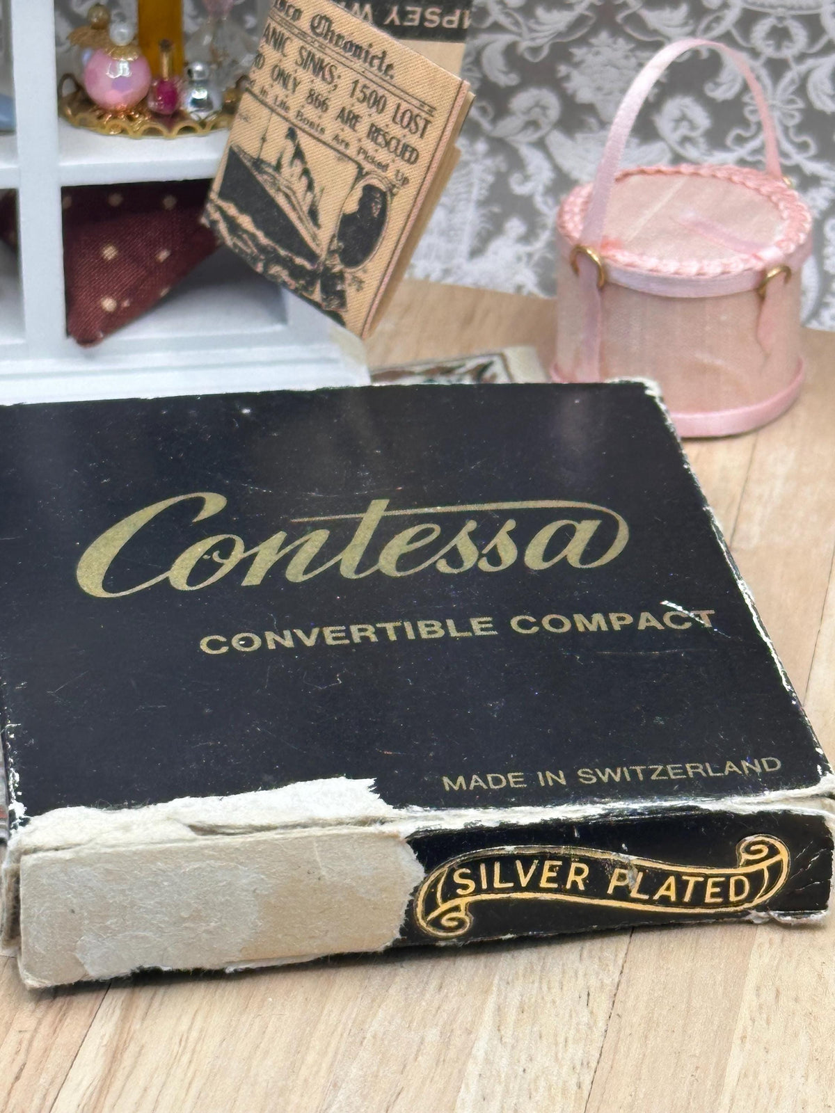 Vintage Contessa Silver Plated Convertible Powder Compact – Boxed Unused – 7.5cm