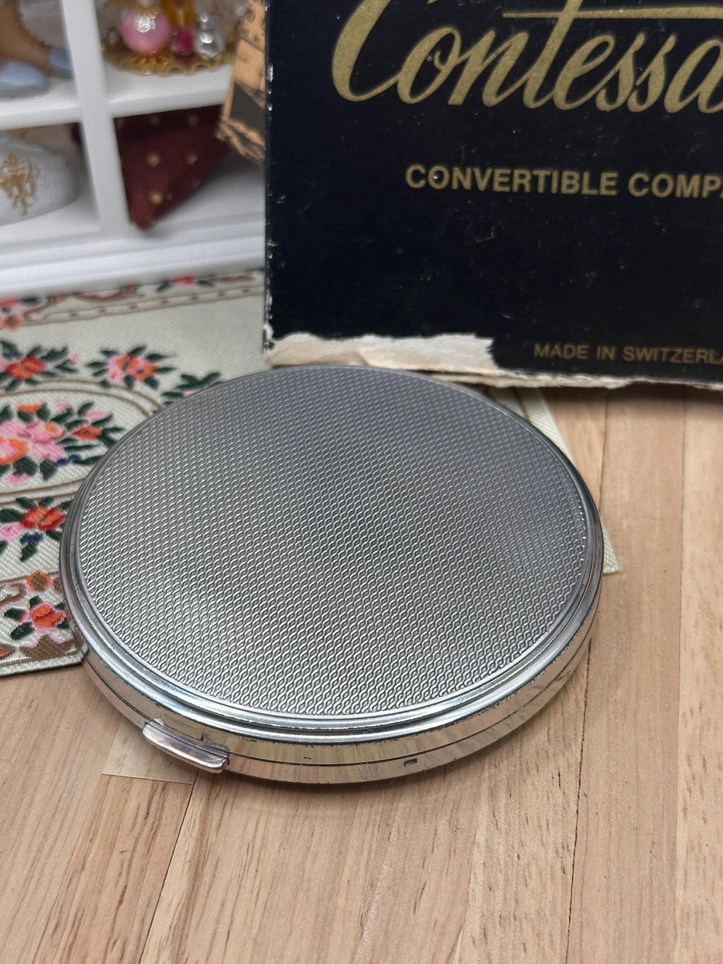 Vintage Contessa Silver Plated Convertible Powder Compact – Boxed Unused – 7.5cm