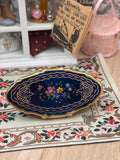Vintage Stratton Lipview Compact Mirror – Blue Enamel Floral Design – 6cm