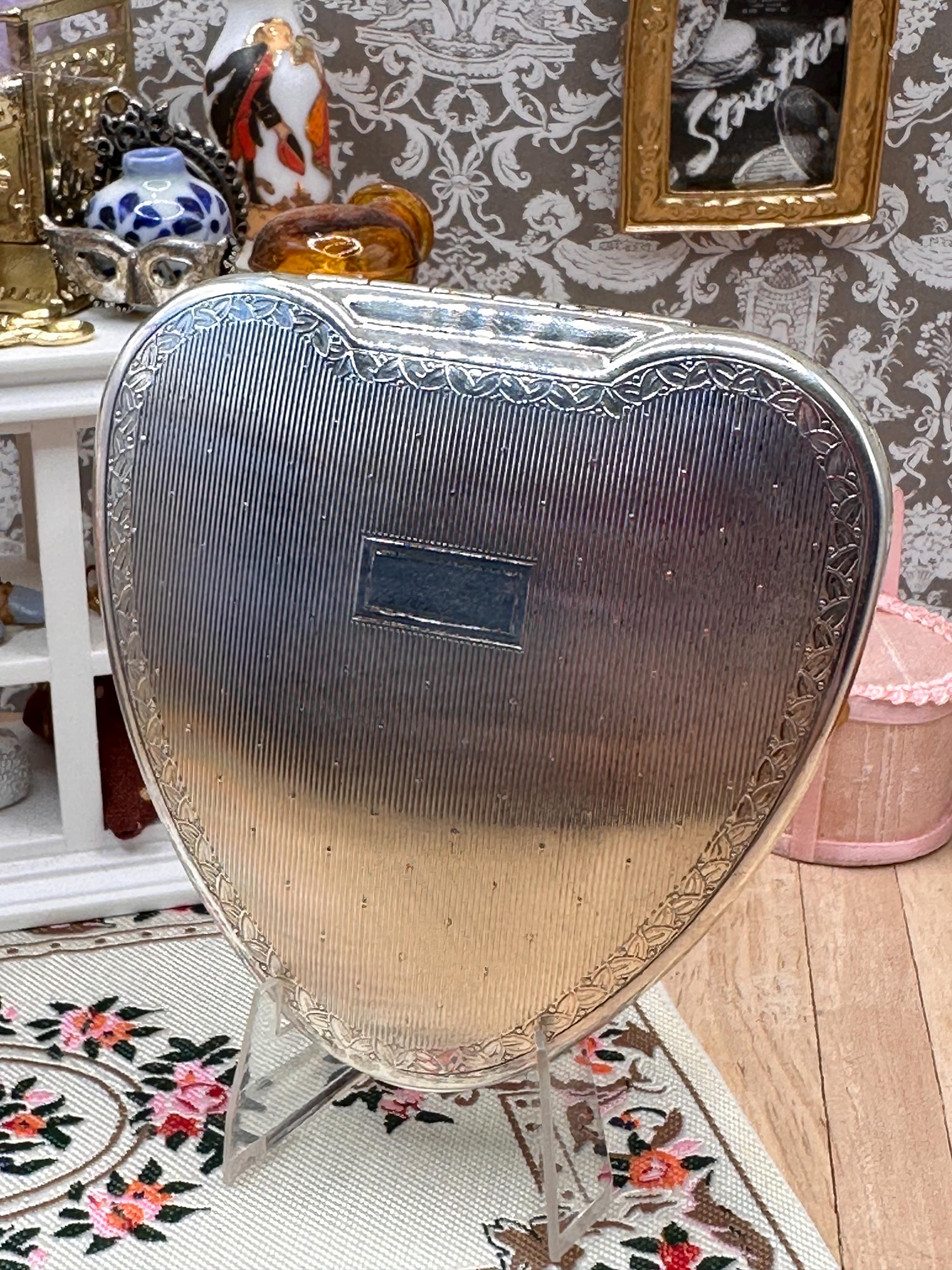 Kigu Cherie Solid Sterling Silver Heart Powder Compact 1961 Rare Boxed Vintage Vanity