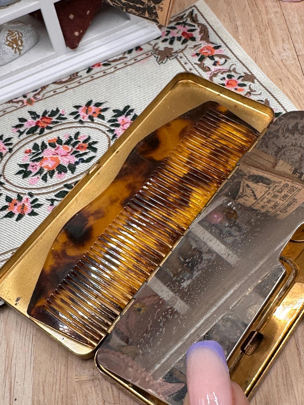 Rare 1934 Volupté Quint Art Deco Five in One Vanity Carryall Powder Compact with Comb Minaudière