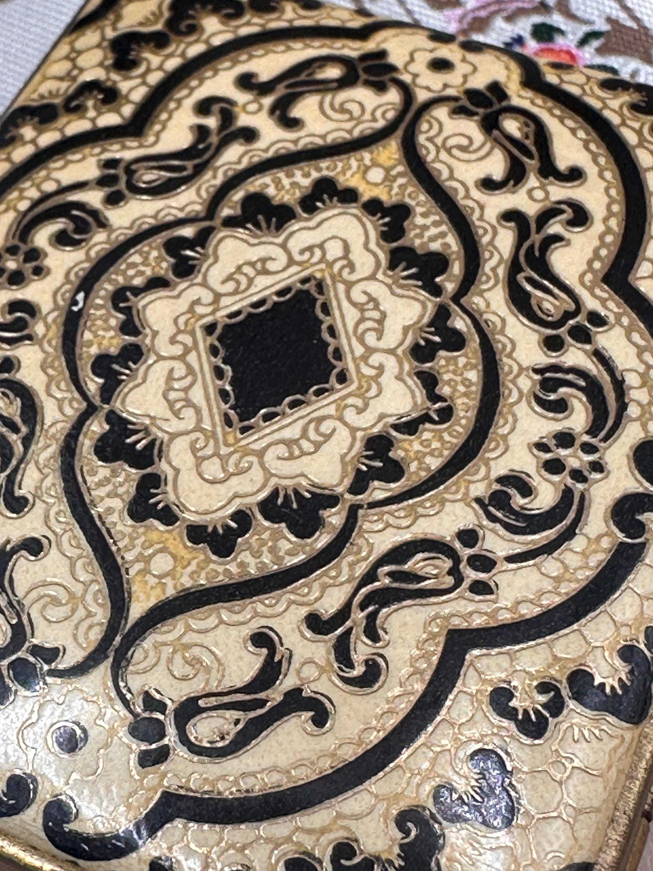 Vintage Italian Florentine Leather Powder Compact – Black & Gold Tooled Design – 1940s 1950s