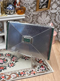 Vintage Art Deco Jeweled Powder Compact – Emerald Green Paste Stones – 1930s 1940s