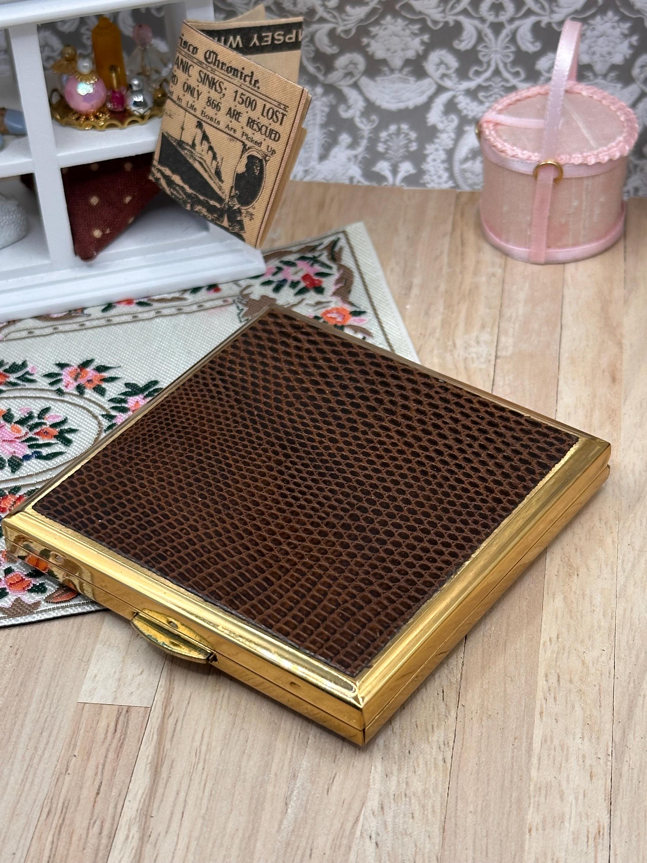 Vintage Kigu of London Convertible Powder Compact – Brown Faux Snakeskin 7.5cm