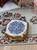 Vintage Stratton Blue and Gold Floral Pill Box – Ornate 4cm