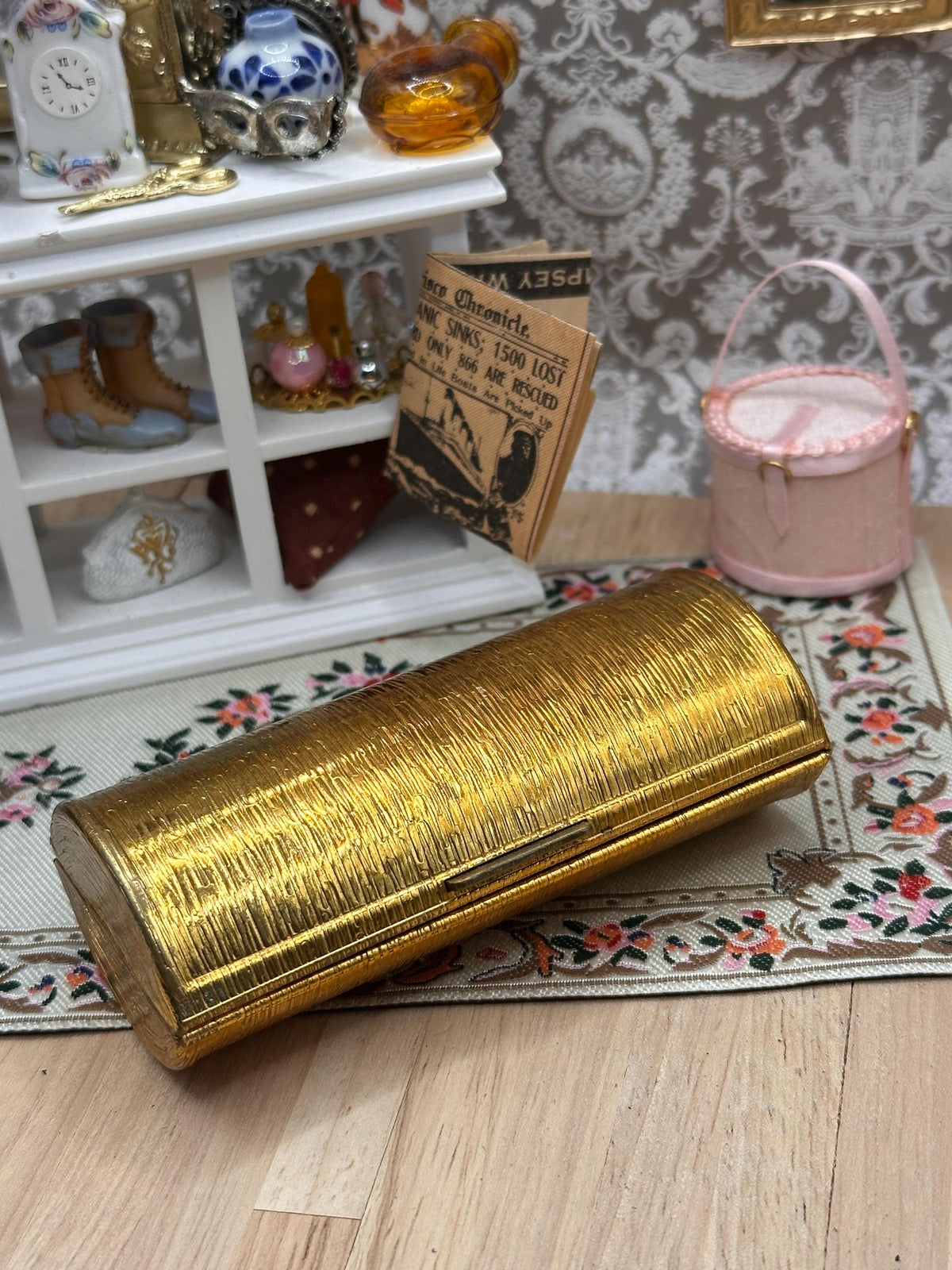 Vintage Kigu Barrel Cigarette Case Gold Tone Textured Design 9cm 1950s 1960s