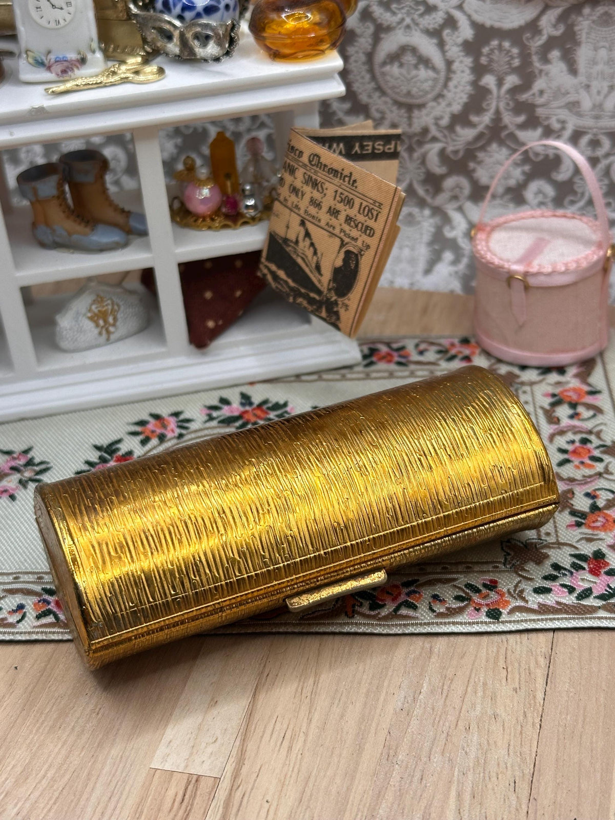 Vintage Kigu Barrel Cigarette Case Gold Tone Textured Design 9cm 1950s 1960s
