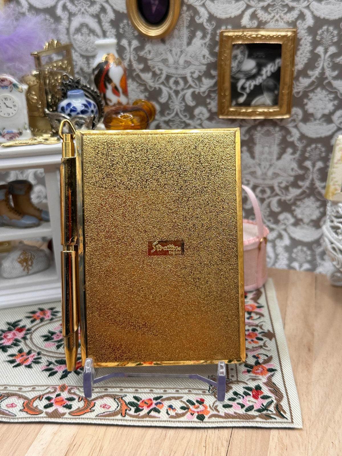 Vintage Stratton Notebook & Pen Boxed Cobalt Blue Enamel Gold Tone 8.5cm
