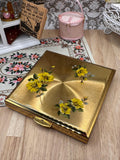 Vintage 1950s Large Gold Tone Floral Powder Compact