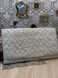 Vintage DuBarry Hand Beaded Evening Bag – Ivory Pearl & Sequin Clutch – 21.5cm