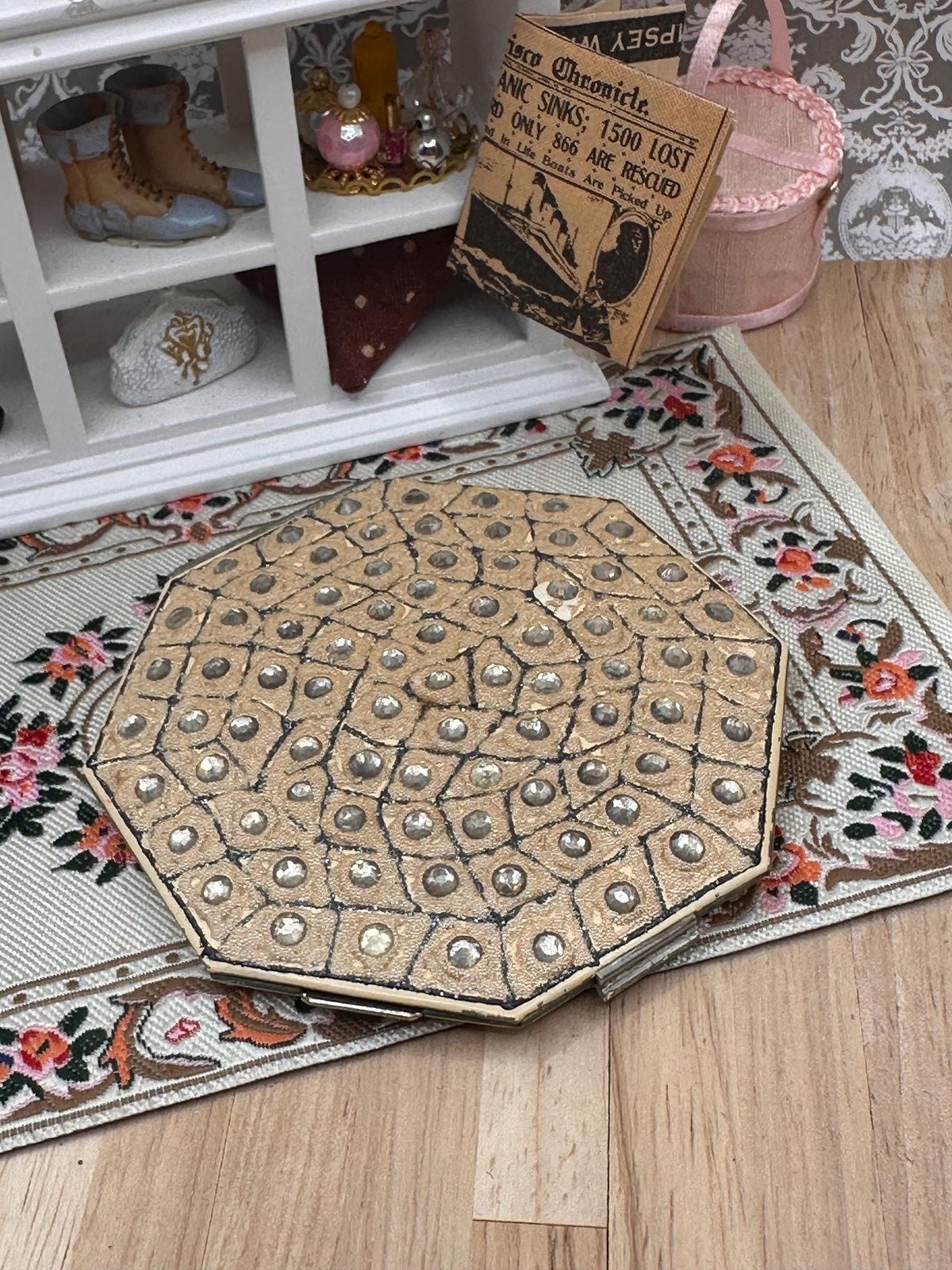 Vintage Art Deco Rhinestone Powder Compact Geometric Octagonal Statement Compact