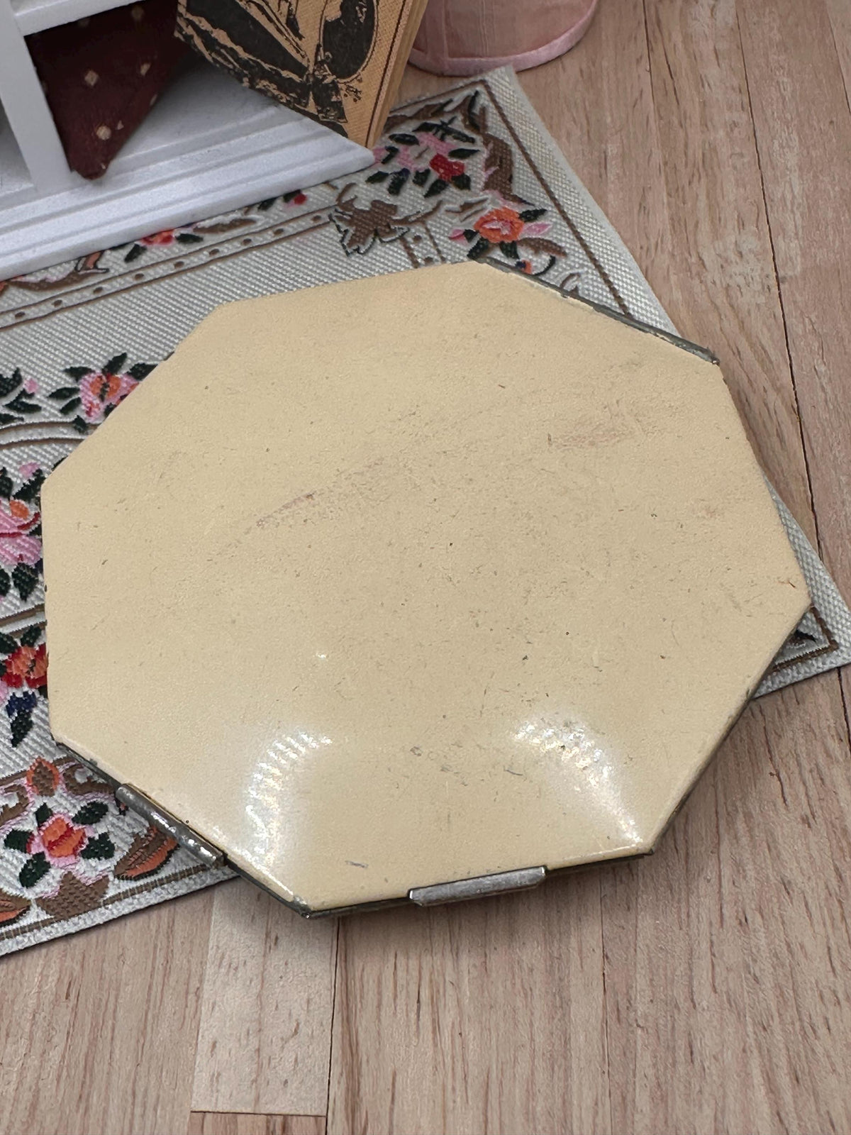 Vintage Art Deco Rhinestone Powder Compact Geometric Octagonal Statement Compact