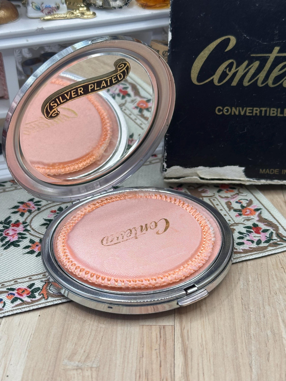Vintage Contessa Silver Plated Convertible Powder Compact – Boxed Unused – 7.5cm