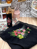 Vintage Embroidered Lipstick Holder & Handkerchief Set – Floral Vanity Accessories