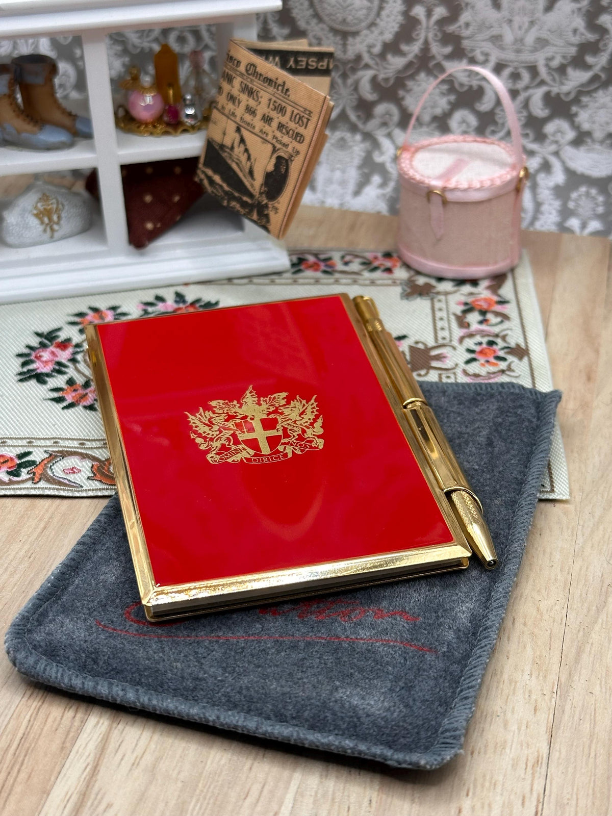 Vintage Stratton Notebook & Pen Red Enamel City of London Crest with Pouch