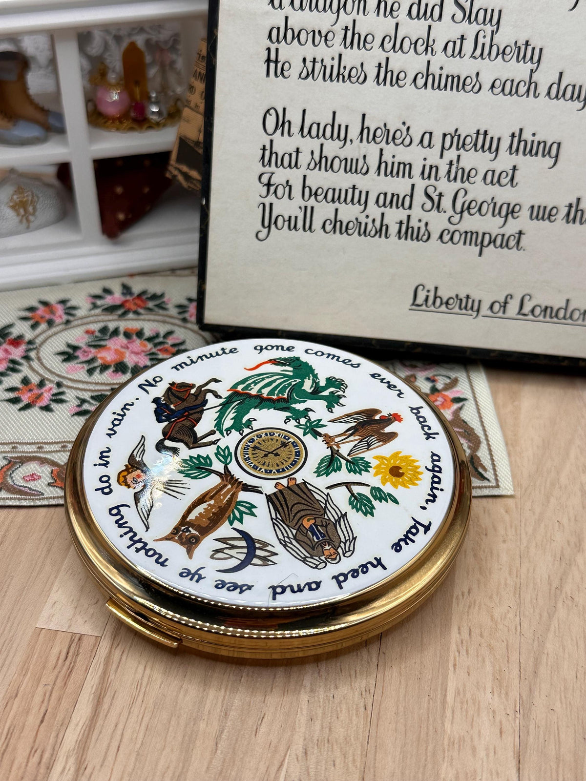 Vintage Liberty of London Stratton Powder Compact: St George Clock, Original Box