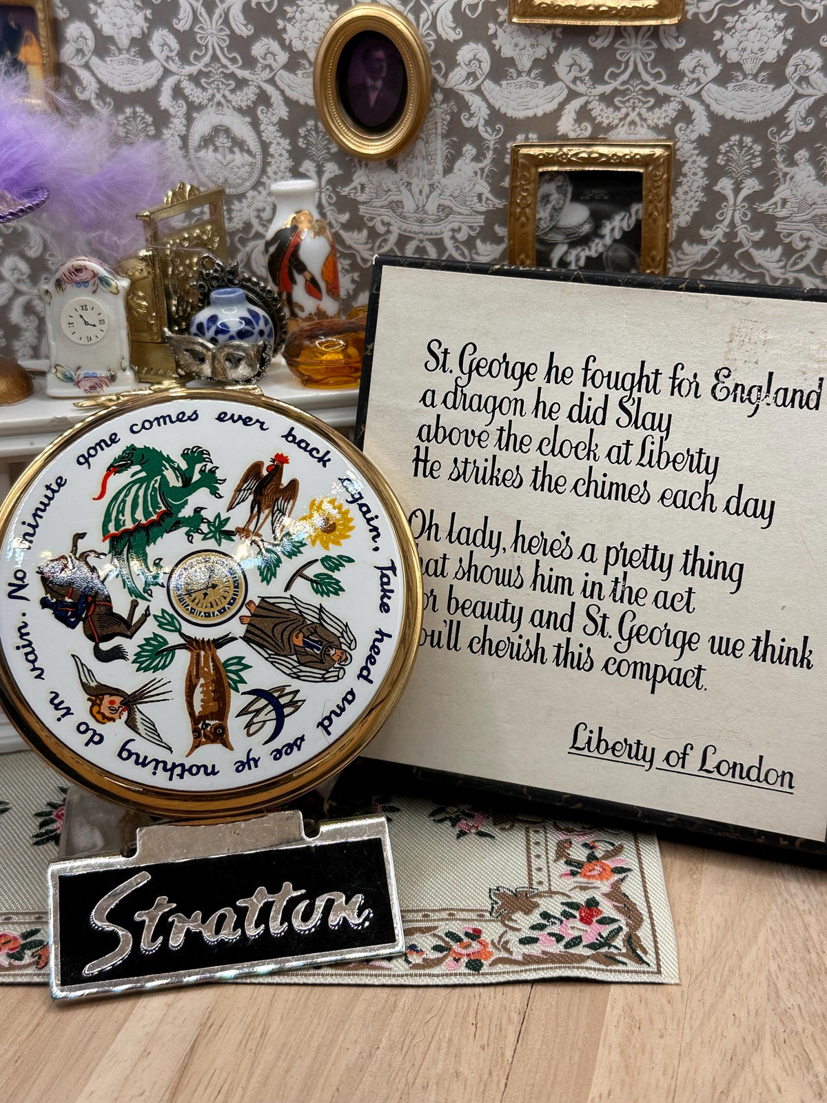 Vintage Liberty of London Stratton Powder Compact: St George Clock, Original Box