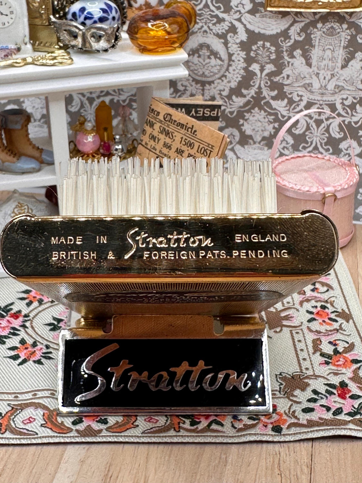 1950s Stratton "Indian Jewel" Clothes Brush - Vintage Enamel Floral Guilloché