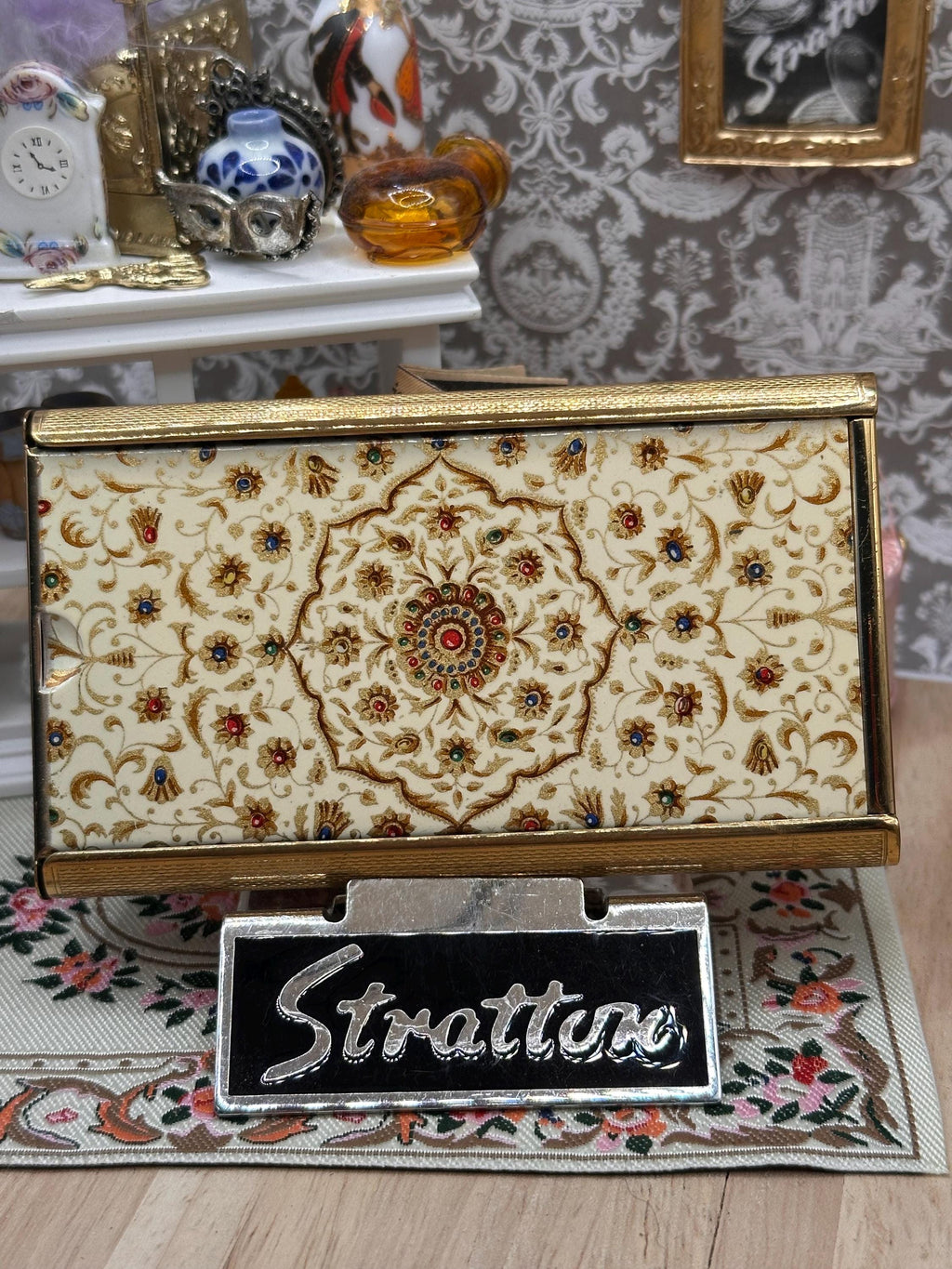 1950s Stratton "Indian Jewel" Clothes Brush - Vintage Enamel Floral Guilloché