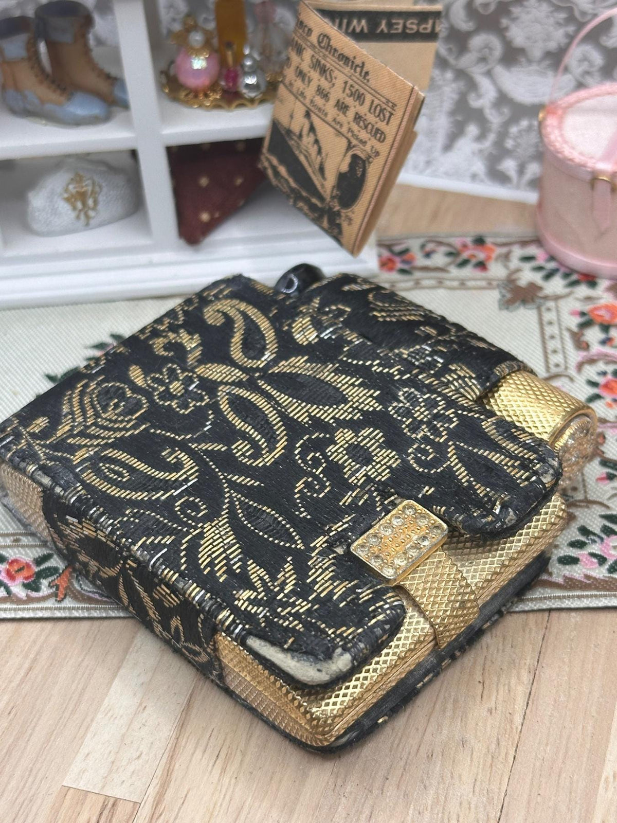 Vintage Max Factor Regency Powder Compact & Lipstick Holder, Gold Tone, Fabric Pouch, 1950s