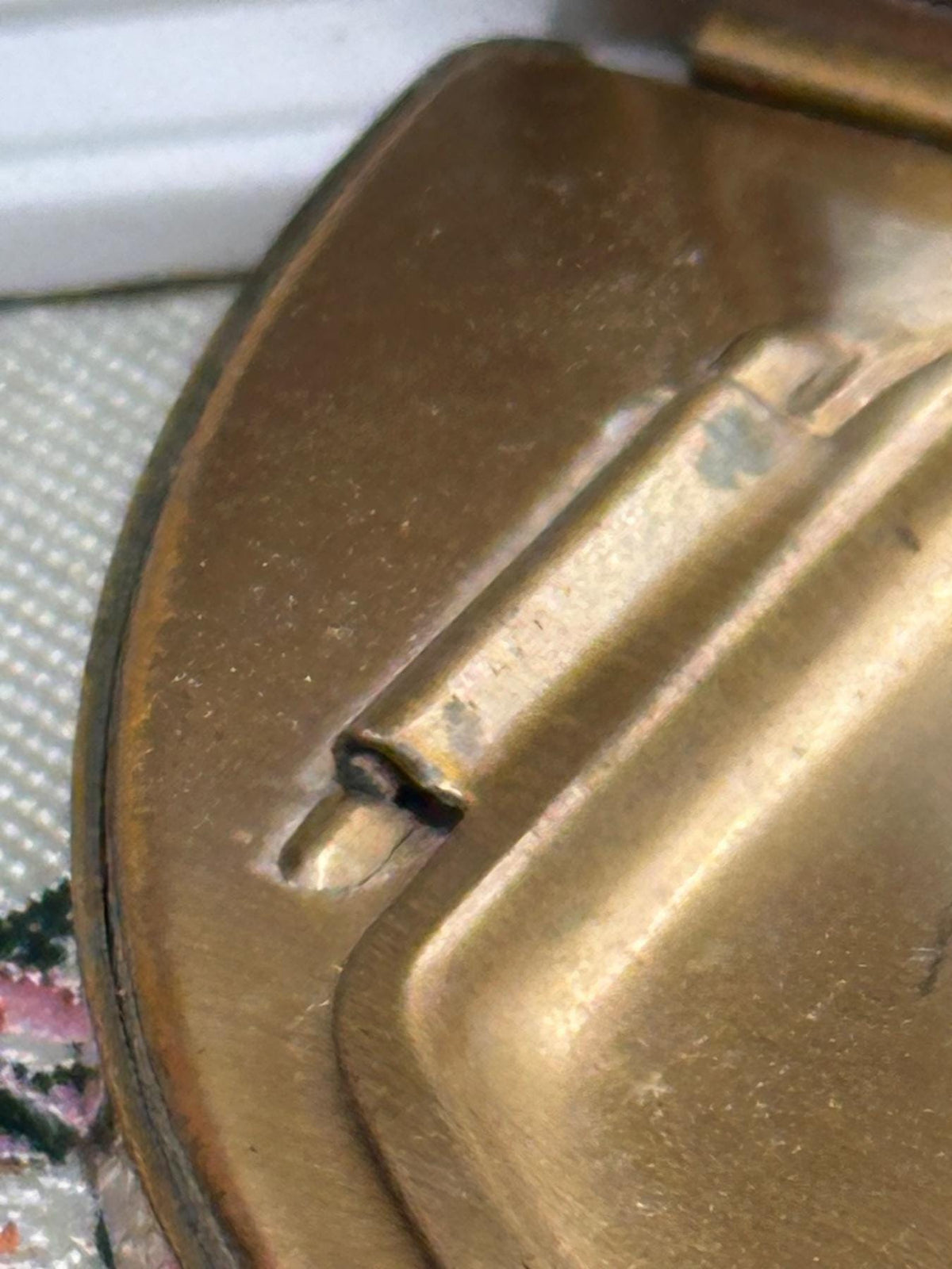 Vintage Half Moon Powder Compact Floral Panel Gold Tone 1950s