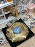 Vintage Stratton Wedgwood Cameo Powder Compact Blue Jasperware Gold Tone 1950s