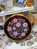 Vintage Floral Powder Compact, Burgundy Pink and Gold Tone Compact Mirror, 1950s
