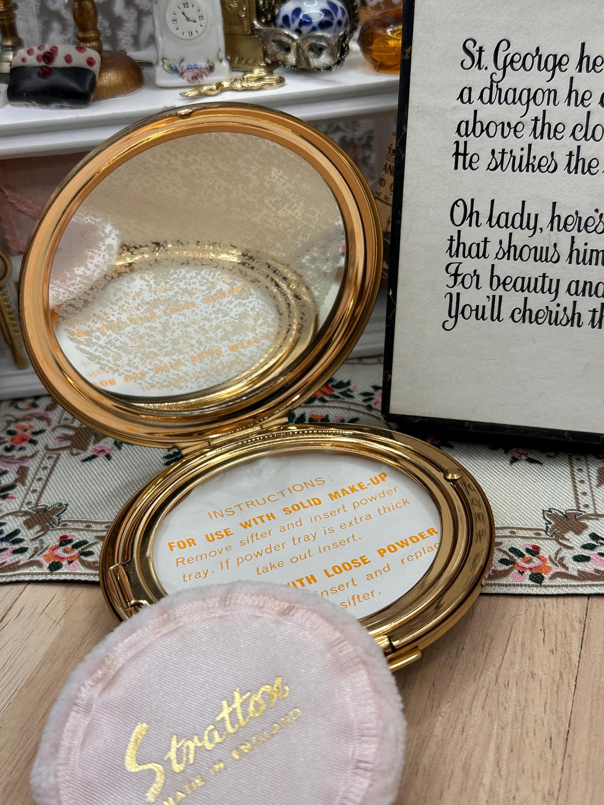 Vintage Liberty of London Stratton Powder Compact: St George Clock, Original Box