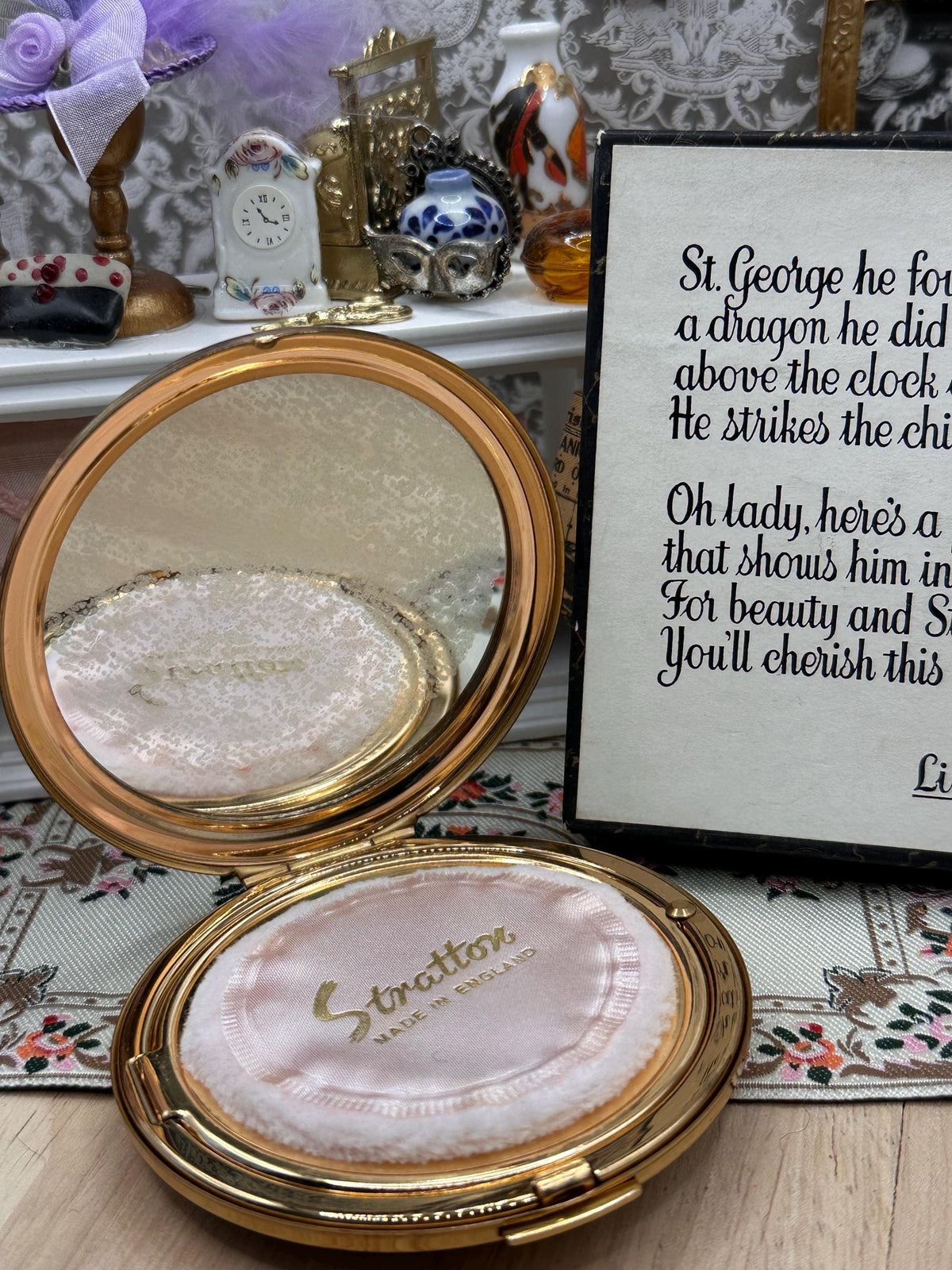 Vintage Liberty of London Stratton Powder Compact: St George Clock, Original Box