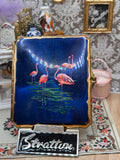Vintage Stratton Cigarette Case with Blue Flamingo Panel, Gold Tone Metal, 1950s