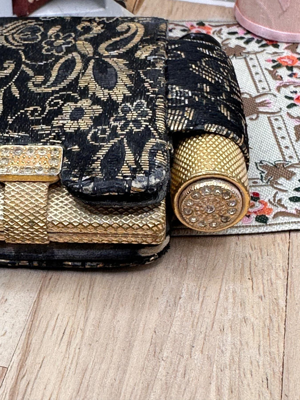 Vintage Max Factor Regency Powder Compact & Lipstick Holder, Gold Tone, Fabric Pouch, 1950s