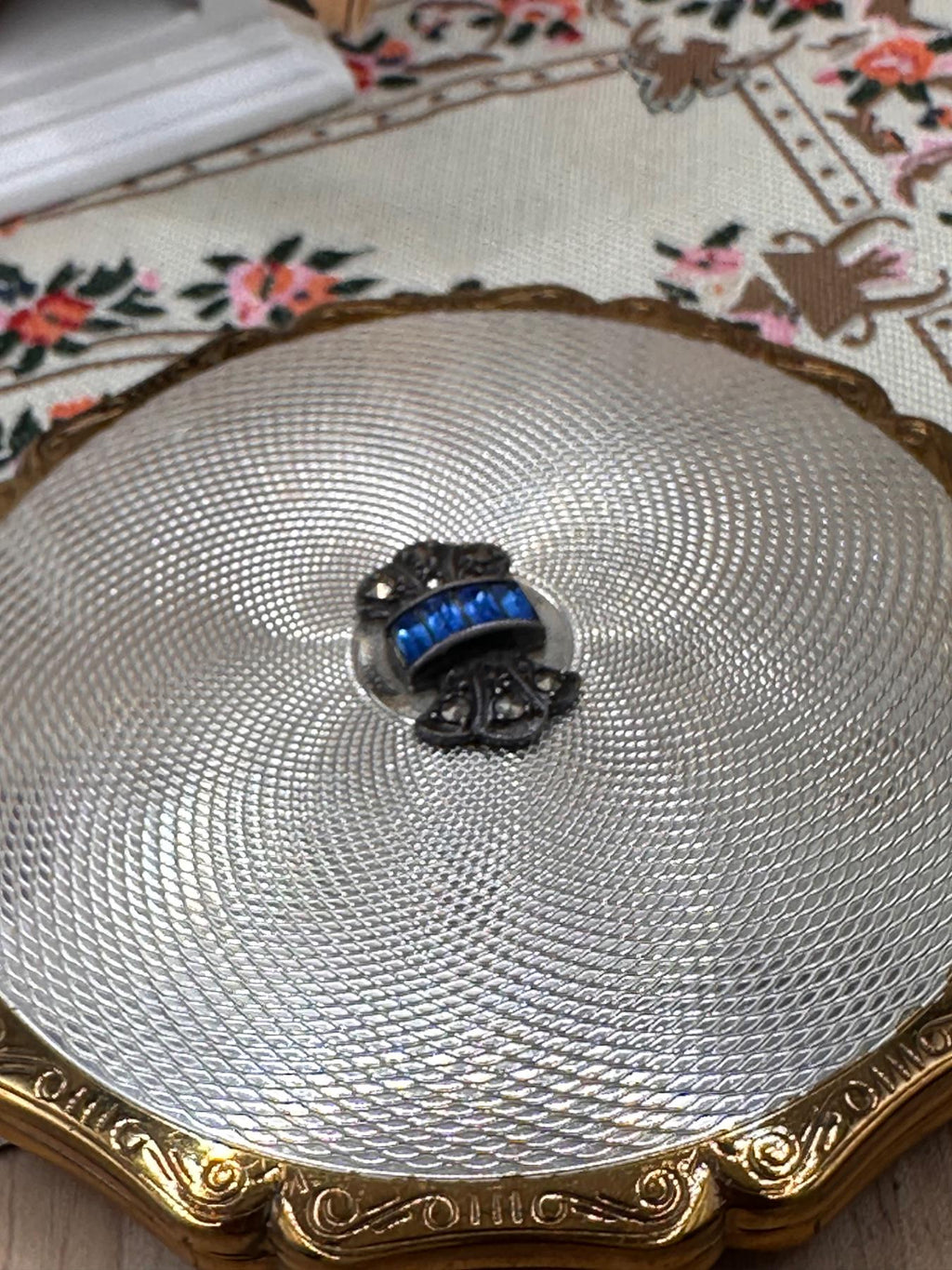 Vintage Stratton Powder Compact Two Tone Blue Stone Clasp Art Deco Style