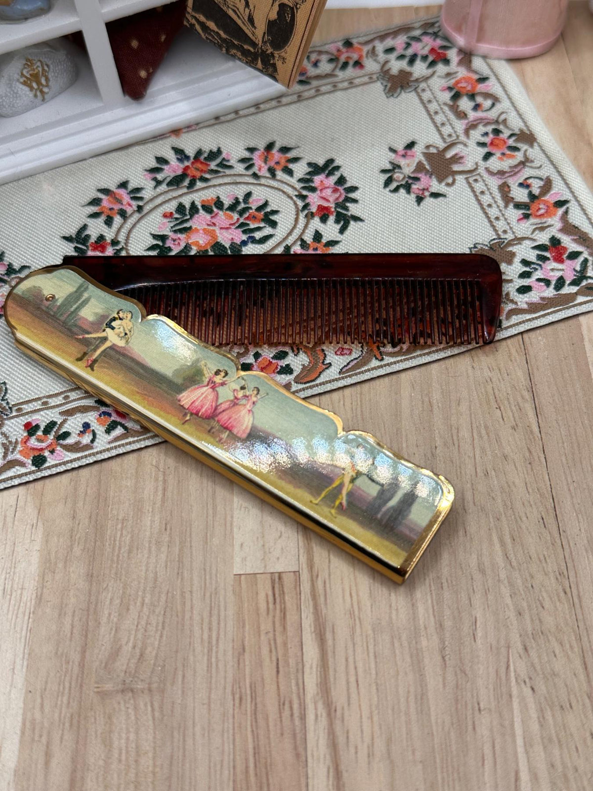 Rare Vintage Stratton Ballerina Folding Comb with Ballet Scene, 1950s