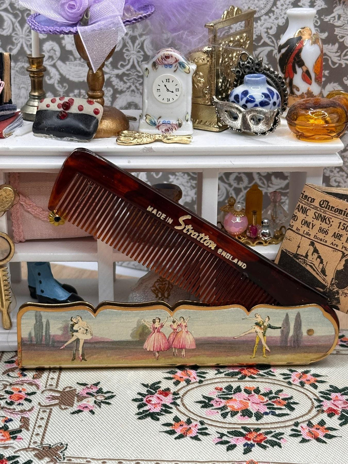 Rare Vintage Stratton Ballerina Folding Comb with Ballet Scene, 1950s