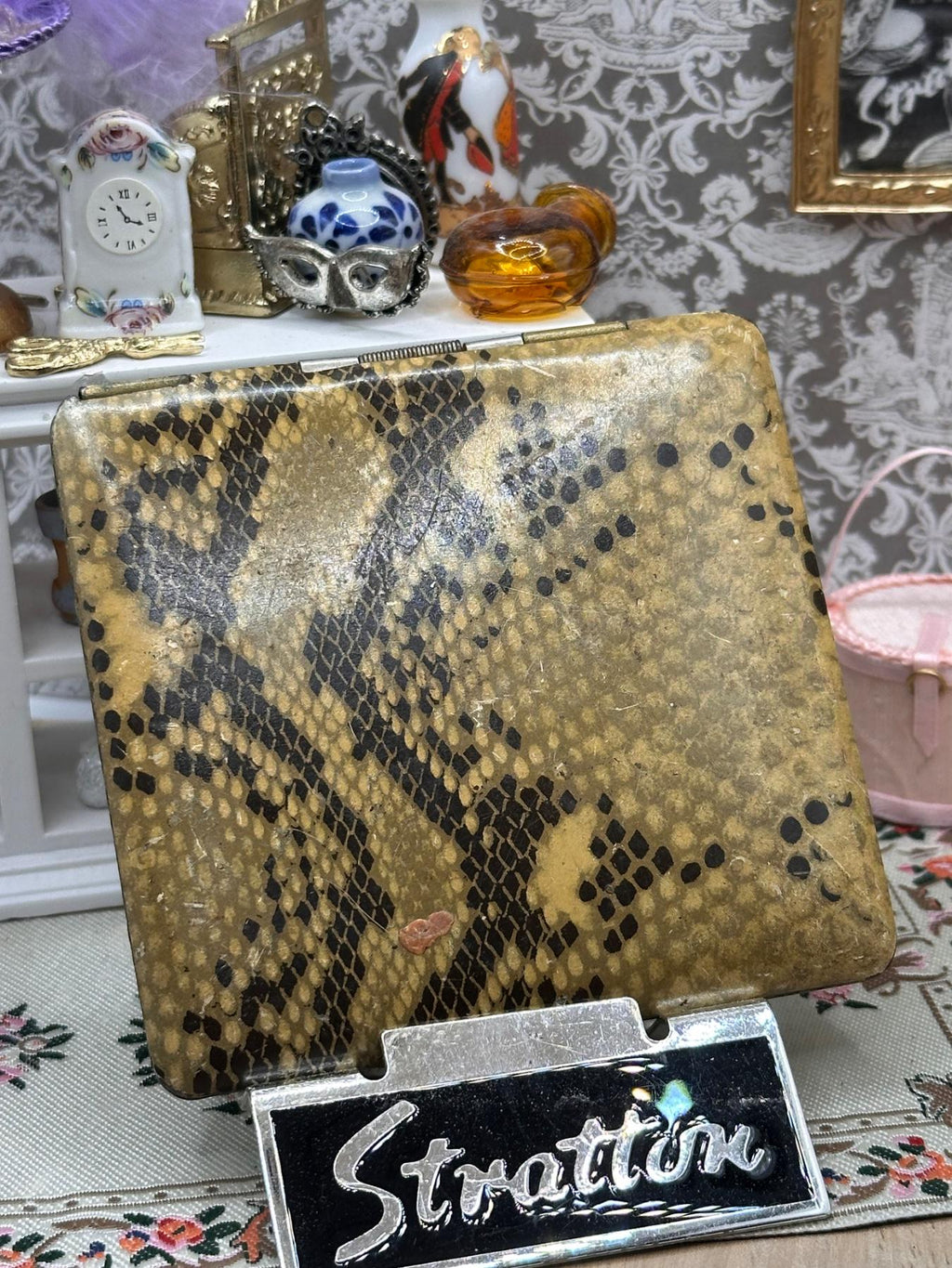 Rare 1930s Stratton Brand Art Deco Snakeskin-Effect Cigarette Case – Made in England