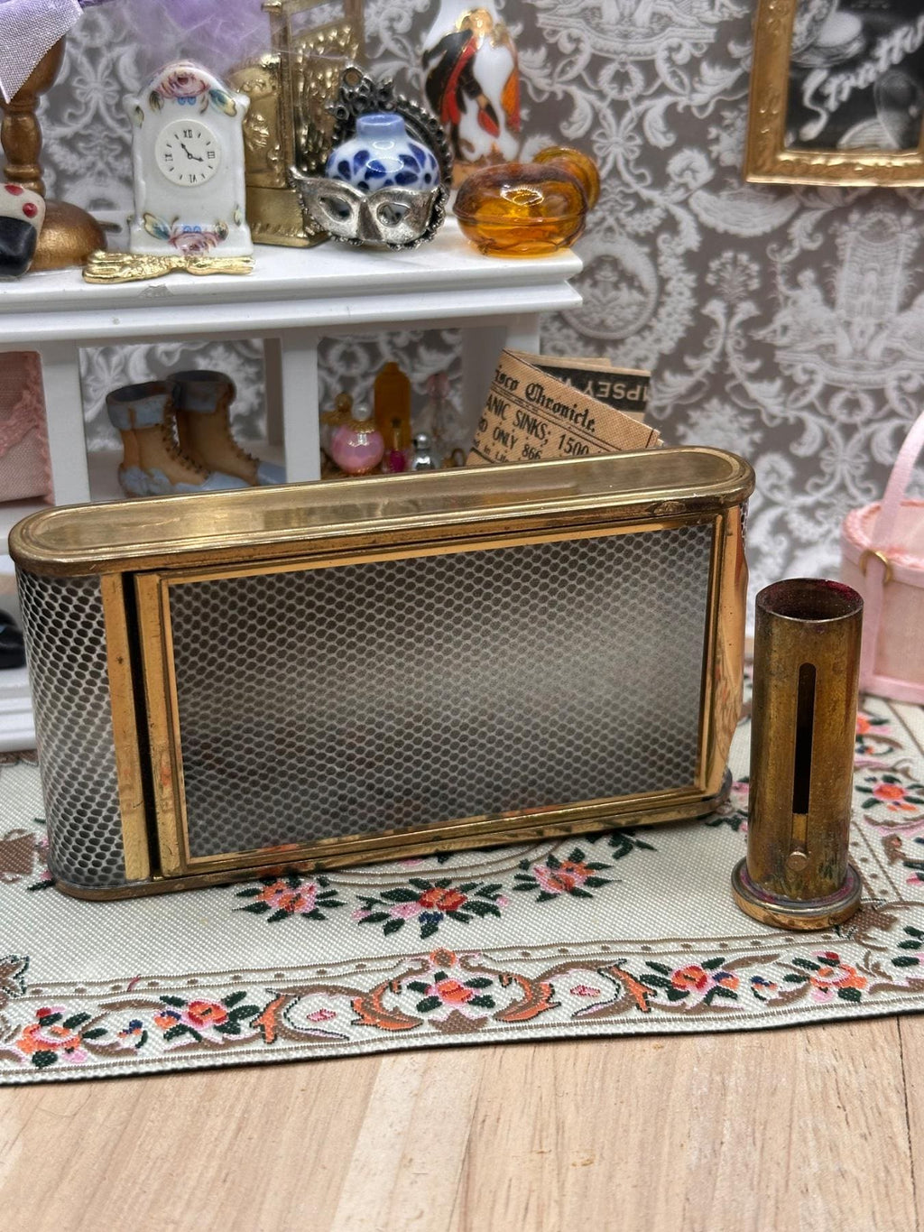 Vintage Art Deco Camera-Shaped Powder Compact with Manicure Set & Concealed Lipstick Tube