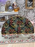 Vintage Half Moon Powder Compact Floral Panel Gold Tone 1950s