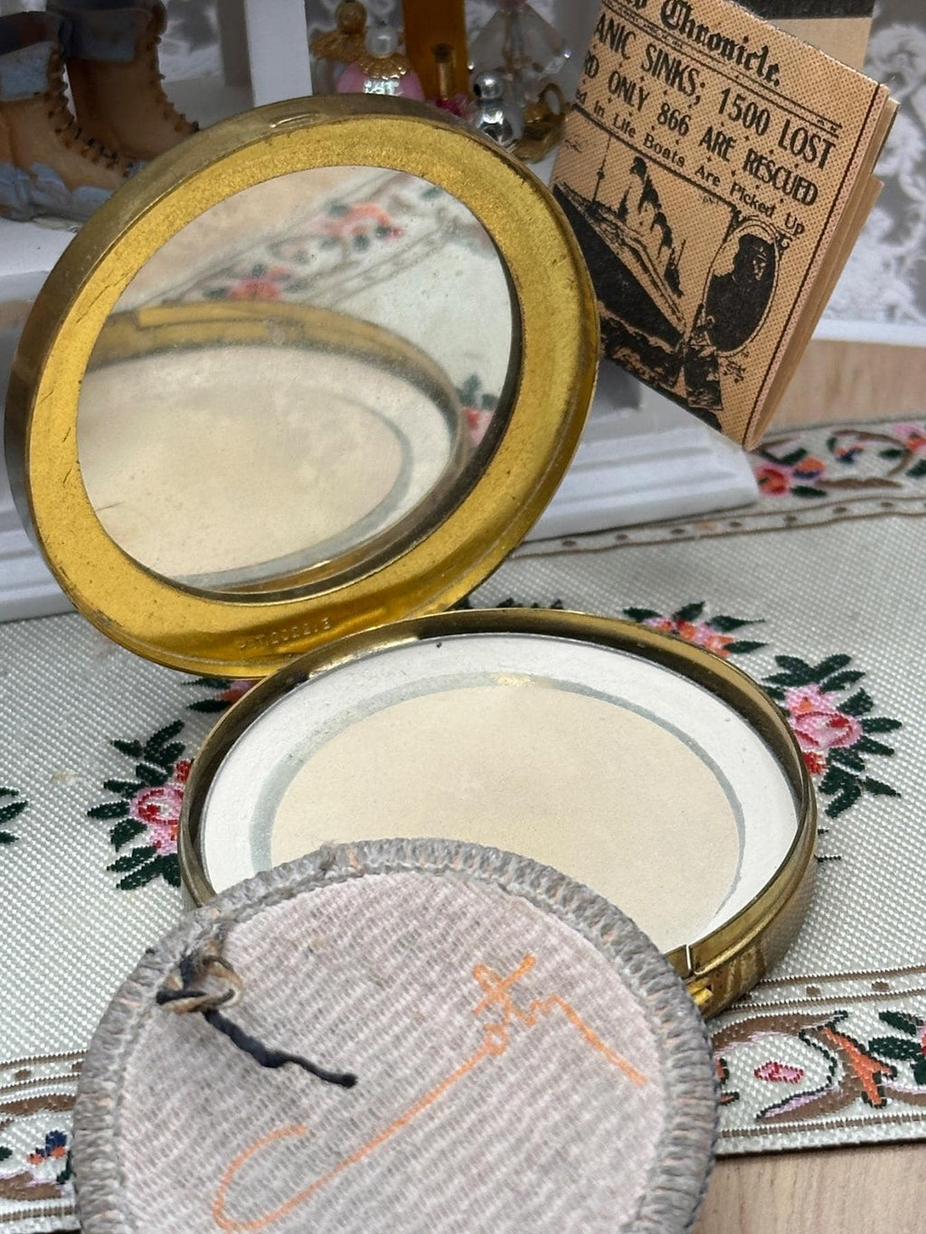 1930s Coty Paris Butterfly Wing Powder Compact – Blue Morpho Hand Painted Woodland Scene