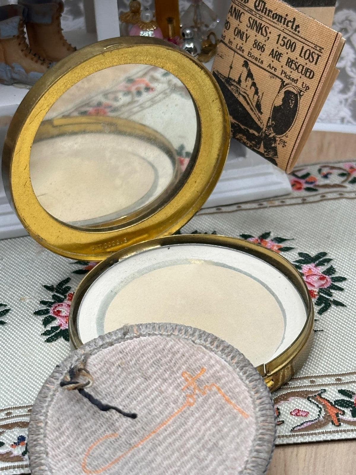 1930s Coty Paris Butterfly Wing Powder Compact – Blue Morpho Hand Painted Woodland Scene
