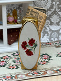 Vintage Stratton Lip View Lipstick Holder with Mirror, White Floral Panel, 1950s