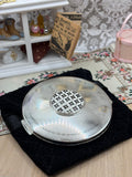 Vintage Stratton Powder Compact White Enamel Rhinestone Appliqué with Puff & Quilted Pouch, 1970s